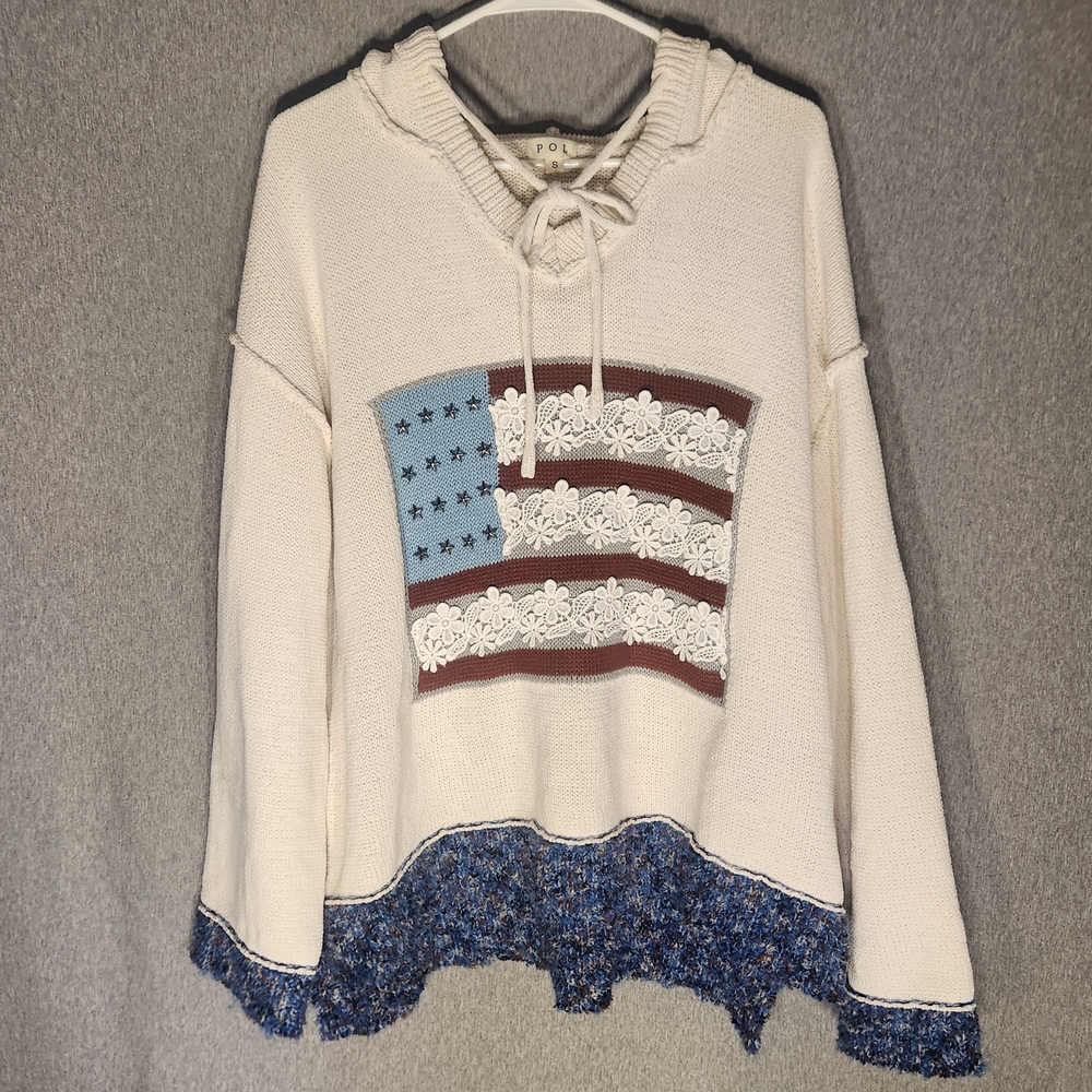 POL Oversized American Flag USA Pullover Sweater With Hood